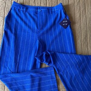 Women's High-Rise Wide Leg Trousers in Blue Pinstripe (NWT) by Ava & Viv
